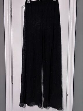 Gorgeous Black Wide-Leg Sheer Sparkle Pants